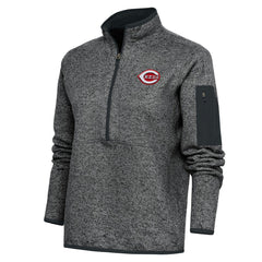 Cincinnati Reds Antigua Women's Logo Fortune Quarter-Zip Pullover Jacket Heather Charcoal