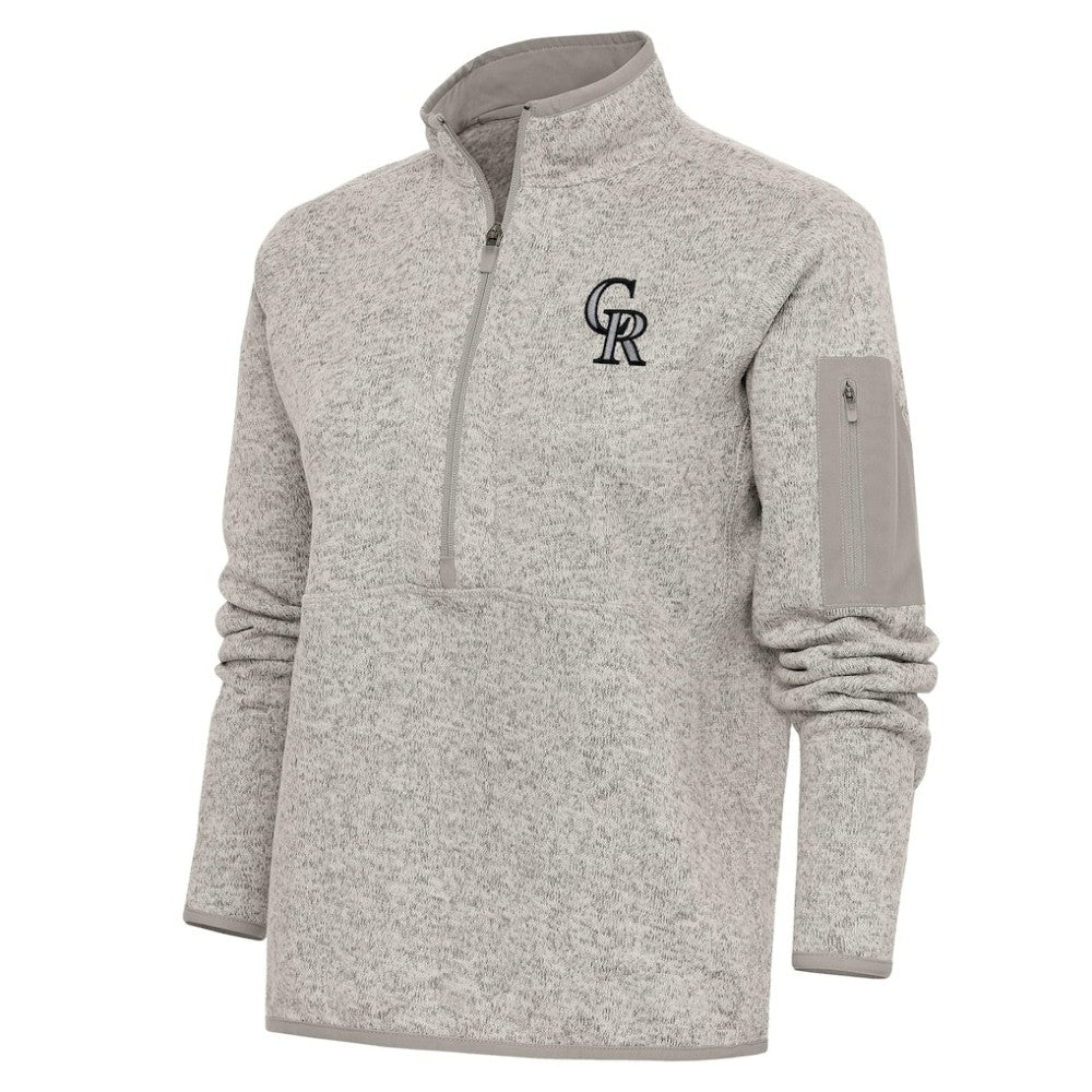 Colorado Rockies Antigua Women's Logo Fortune Quarter-Zip Pullover Jacket Oatmeal