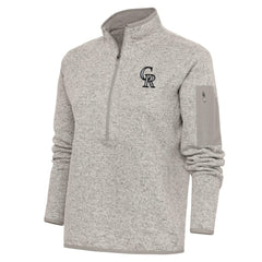 Colorado Rockies Antigua Women's Logo Fortune Quarter-Zip Pullover Jacket Oatmeal