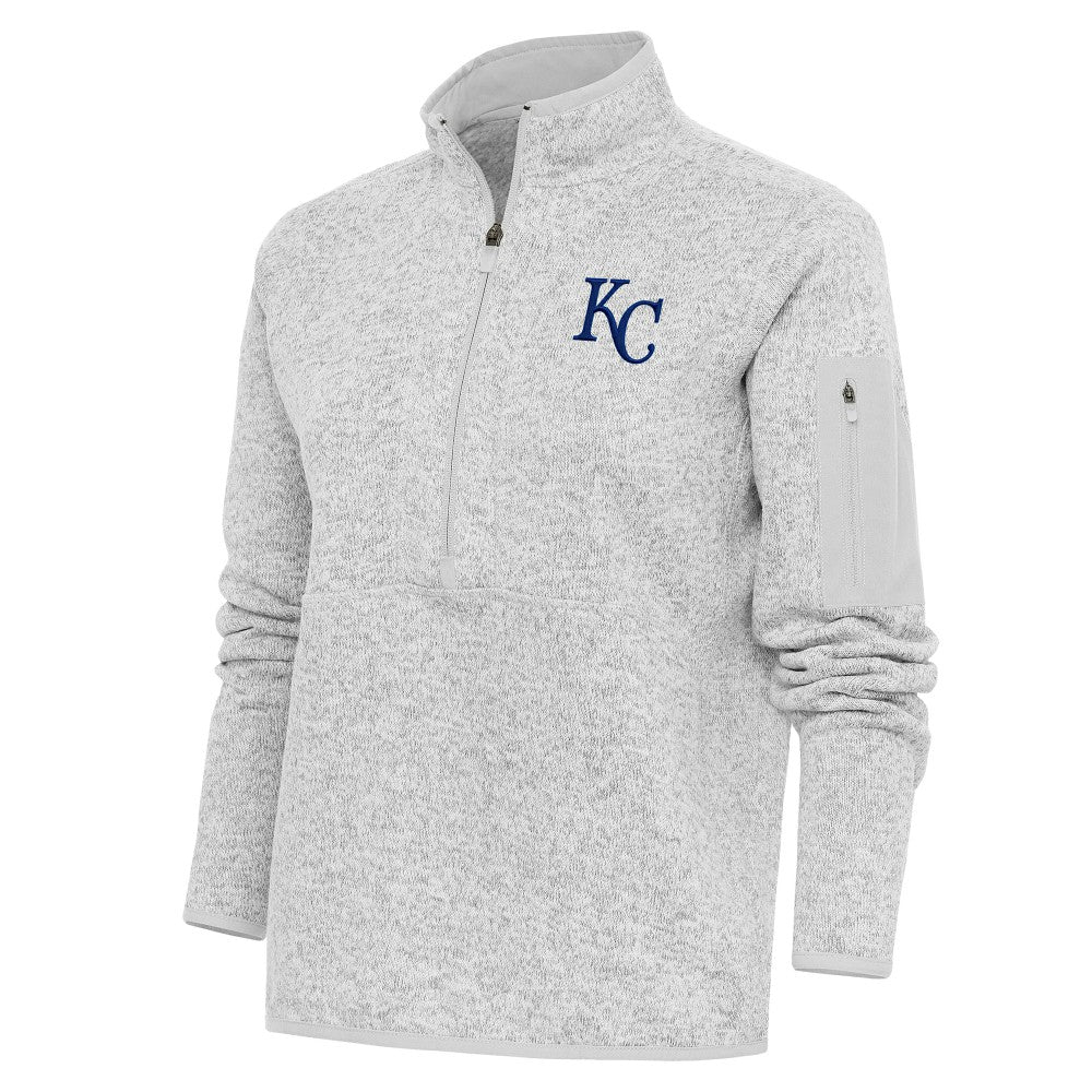 Kansas City Royals Antigua Women's Logo Fortune Quarter-Zip Pullover Jacket Heather Gray