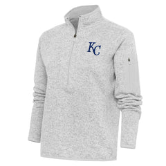 Kansas City Royals Antigua Women's Logo Fortune Quarter-Zip Pullover Jacket Heather Gray
