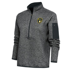 Milwaukee Brewers Antigua Women's Logo Fortune Quarter-Zip Pullover Jacket Heather Charcoal