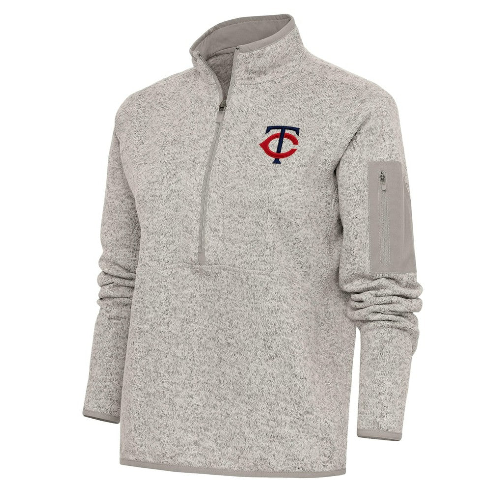 Minnesota Twins Antigua Women's Logo Fortune Quarter-Zip Pullover Jacket Oatmeal