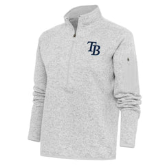 Tampa Bay Rays Antigua Women's Logo Fortune Quarter-Zip Pullover Jacket Heather Gray