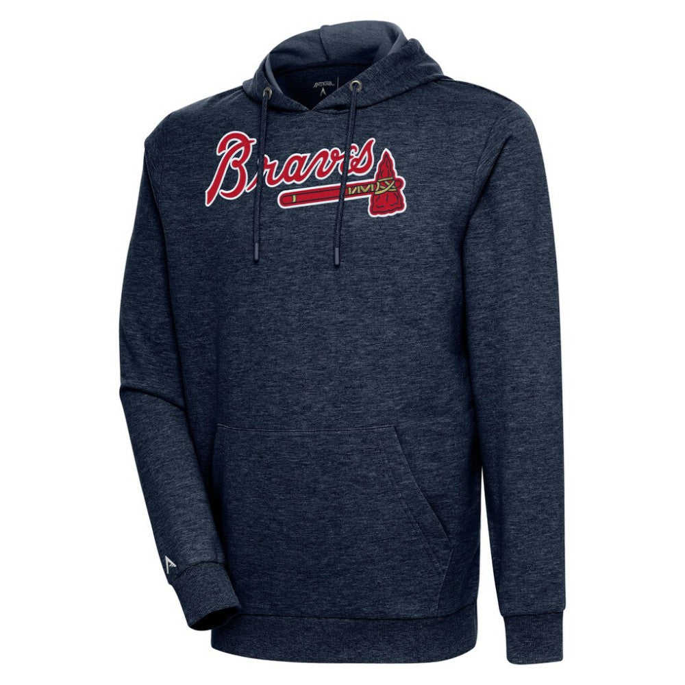 Atlanta Braves Antigua Action Pullover Hoodie Heather Navy