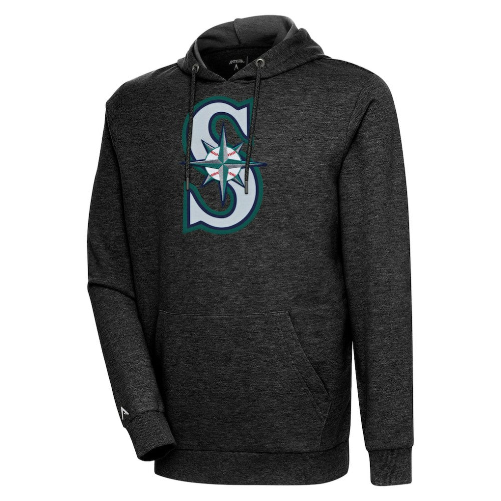 Seattle Mariners Antigua Action Pullover Hoodie Heather Black