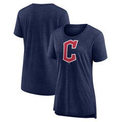 Cleveland Guardians Women's Official Wordmark Tri-Blend T-Shirt Heather Navy