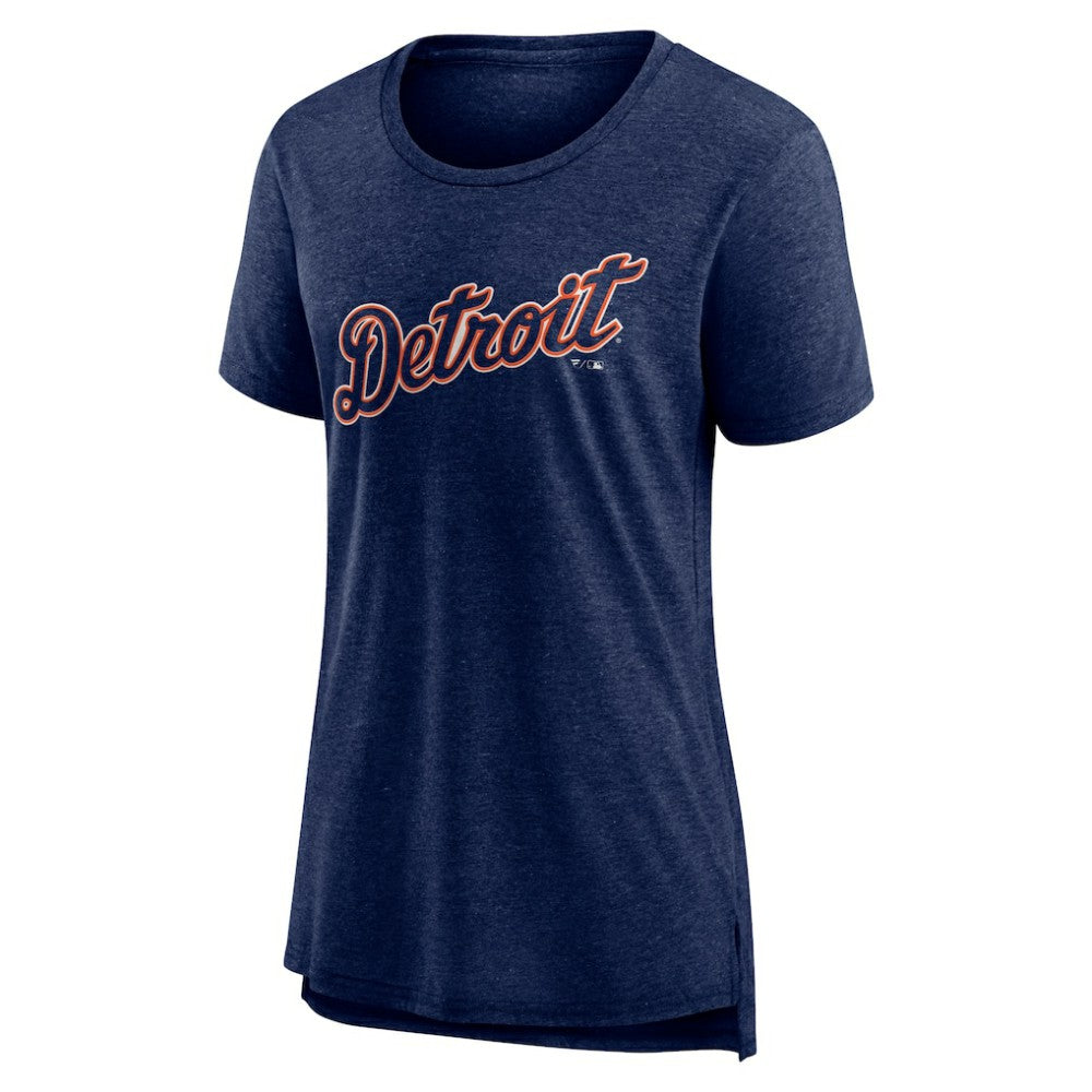 Detroit Tigers Women's Official Wordmark Tri-Blend T-Shirt Heather Navy