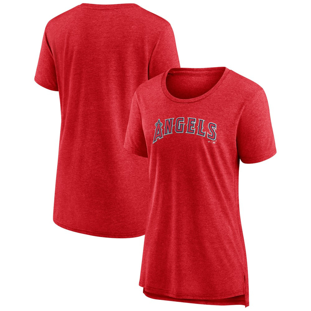 Los Angeles Angels Women's Official Wordmark Tri-Blend T-Shirt Heather Red