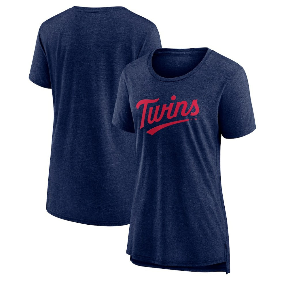 Minnesota Twins Women's Official Wordmark Tri-Blend T-Shirt Heather Navy