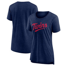 Minnesota Twins Women's Official Wordmark Tri-Blend T-Shirt Heather Navy