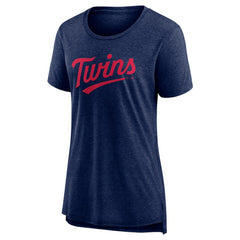 Minnesota Twins Women's Official Wordmark Tri-Blend T-Shirt Heather Navy