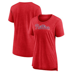 Philadelphia Phillies Women's Official Wordmark Tri-Blend T-Shirt Heather Red