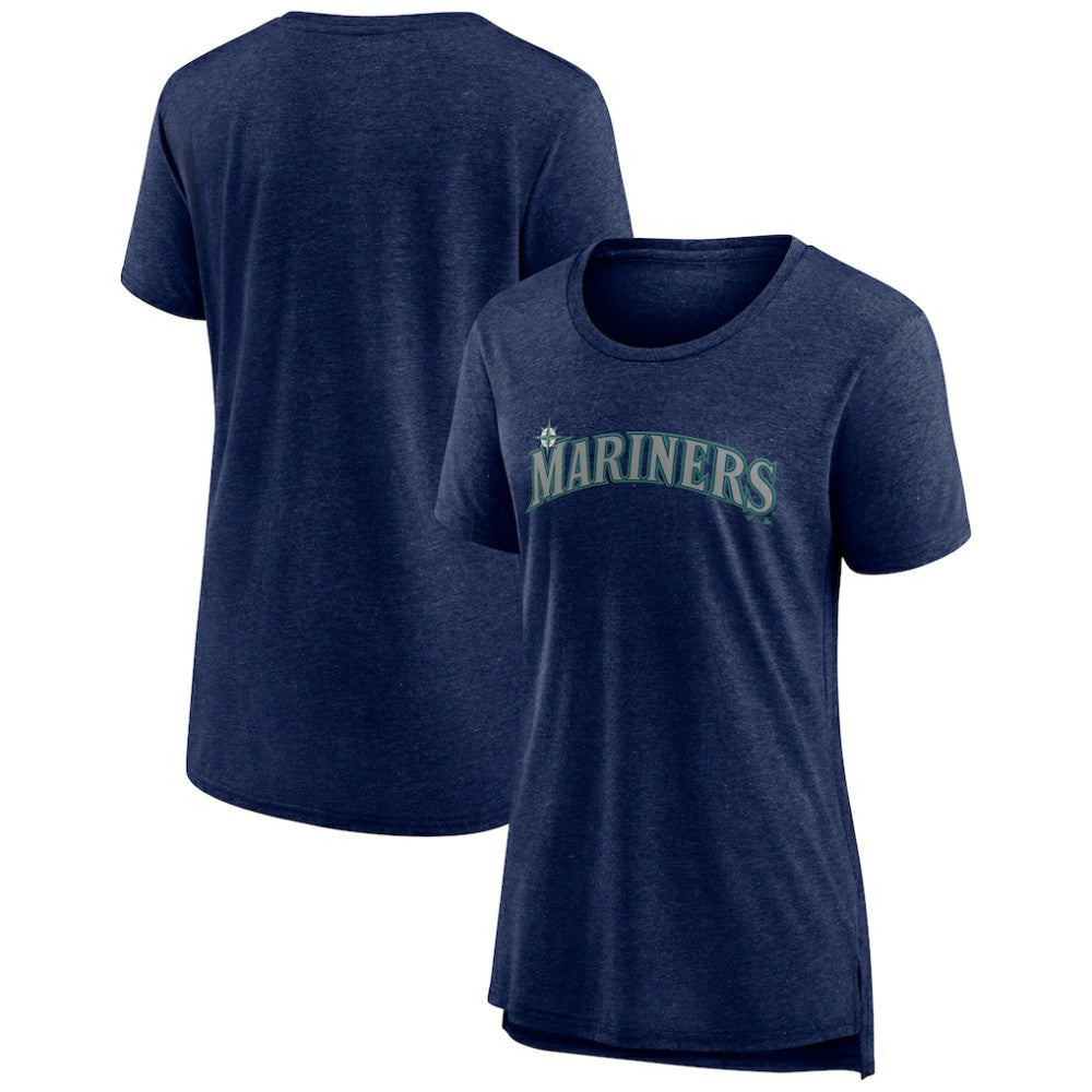 Seattle Mariners Women's Official Wordmark Tri-Blend T-Shirt Heather Navy