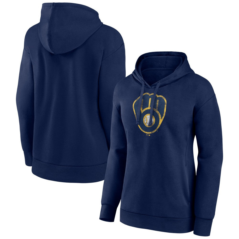 Milwaukee Brewers Women's Distressed Team Pullover Hoodie Navy