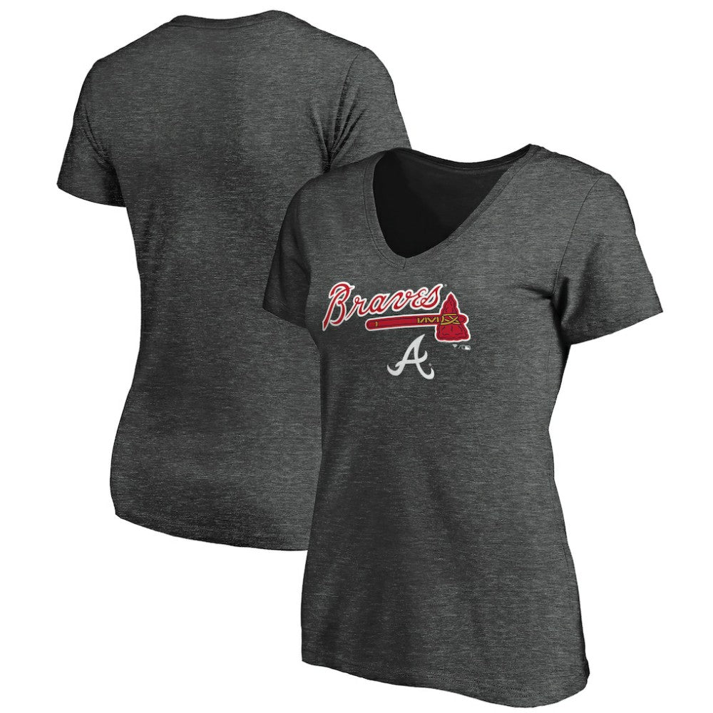 Atlanta Braves Women's Team Lockup V-Neck T-Shirt Charcoal
