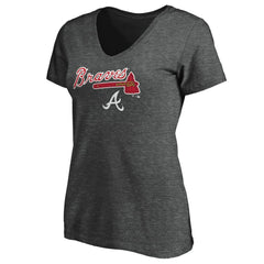 Atlanta Braves Women's Team Lockup V-Neck T-Shirt Charcoal