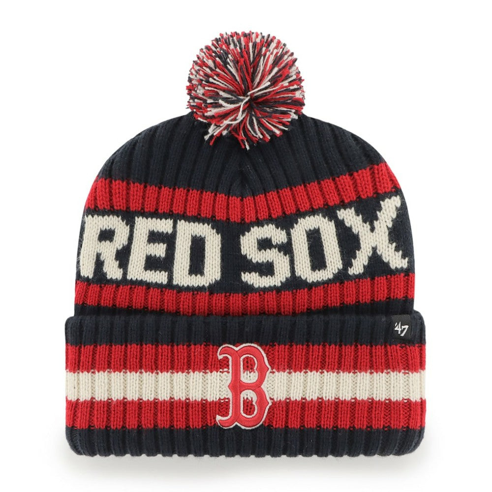 Boston Red Sox Primary Team Logo Bering Pom Top Cuff Knit Hat Navy | 47 brand