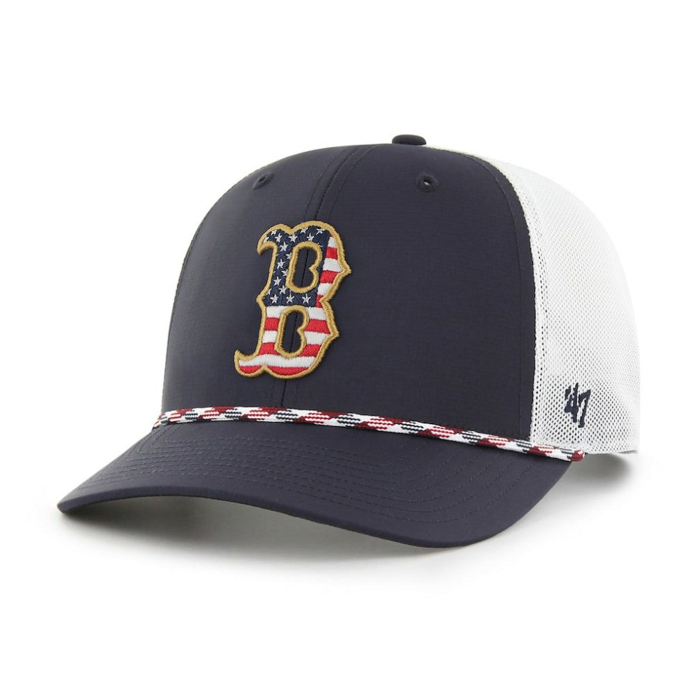 Boston Red Sox Primary Team Logo American Flag Fill Trucker Snapback Hat Blue | 47 brand