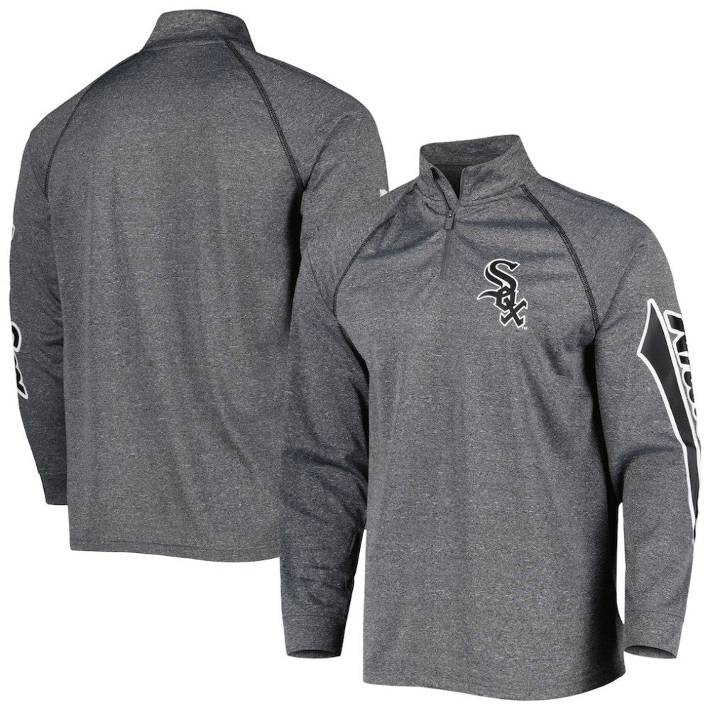 Chicago White Sox Stitches Wordmark Raglan Quarter-Zip Top Heather Gray