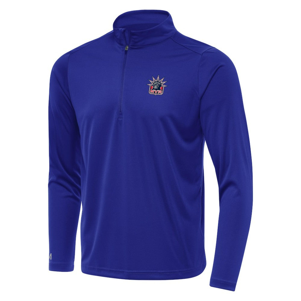 New York Rangers Antigua Special Edition 2.0 Tribute Quarter-Zip Pullover Top Navy