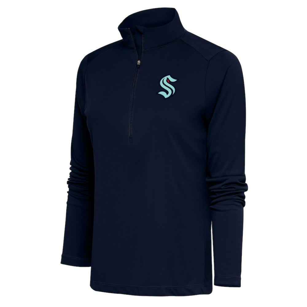 Seattle Kraken Antigua Women's Special Edition 2.0 Tribute Quarter-Zip Pullover Top Navy