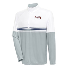 Atlanta Braves Antigua Bender Quarter-Zip Pullover Top White/Navy