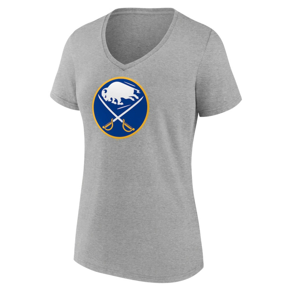 Buffalo Sabres Women's Primary Logo Team V-Neck T-Shirt Heather Gray