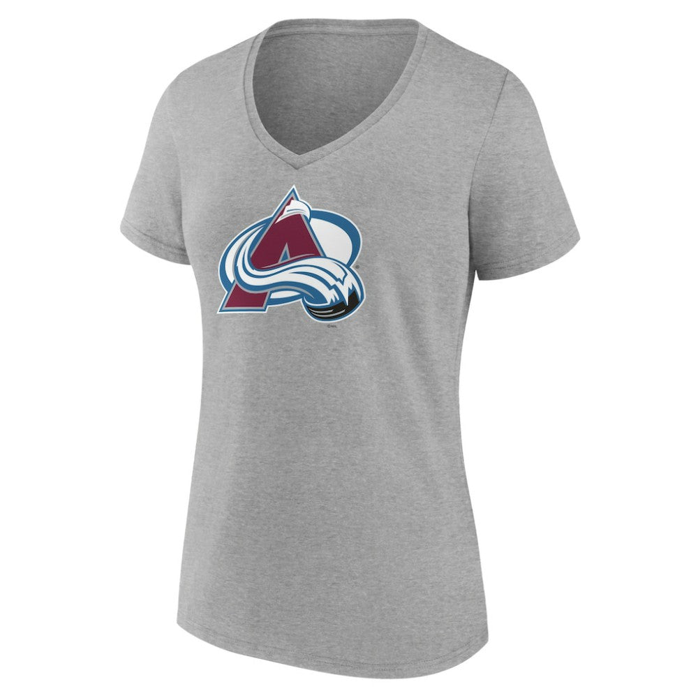 Colorado Avalanche Women's Primary Logo Team V-Neck T-Shirt Heather Gray
