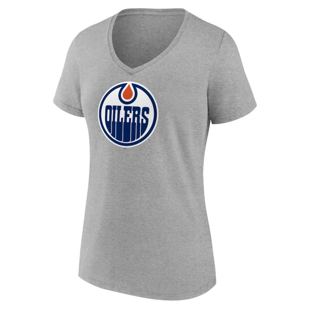 Edmonton Oilers Women's Primary Logo Team V-Neck T-Shirt Heather Gray