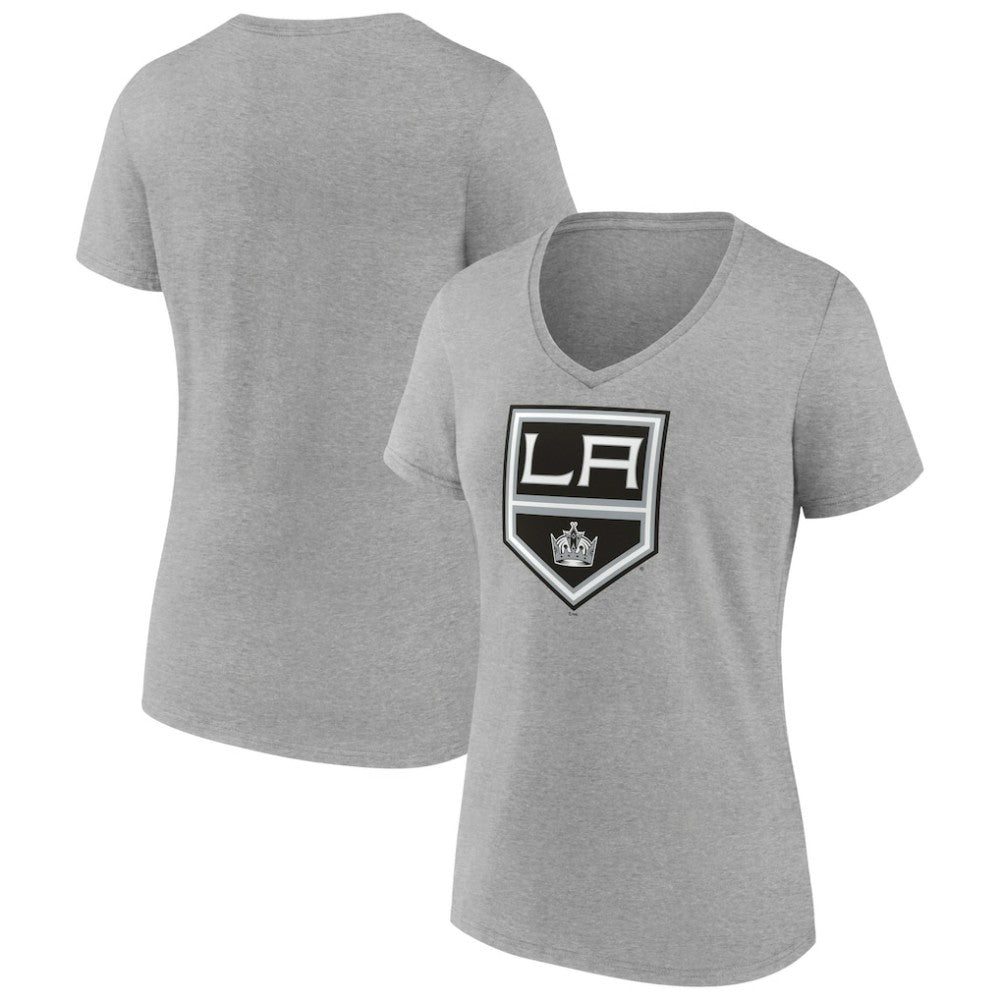 Los Angeles Kings Women's Primary Logo Team V-Neck T-Shirt Heather Gray