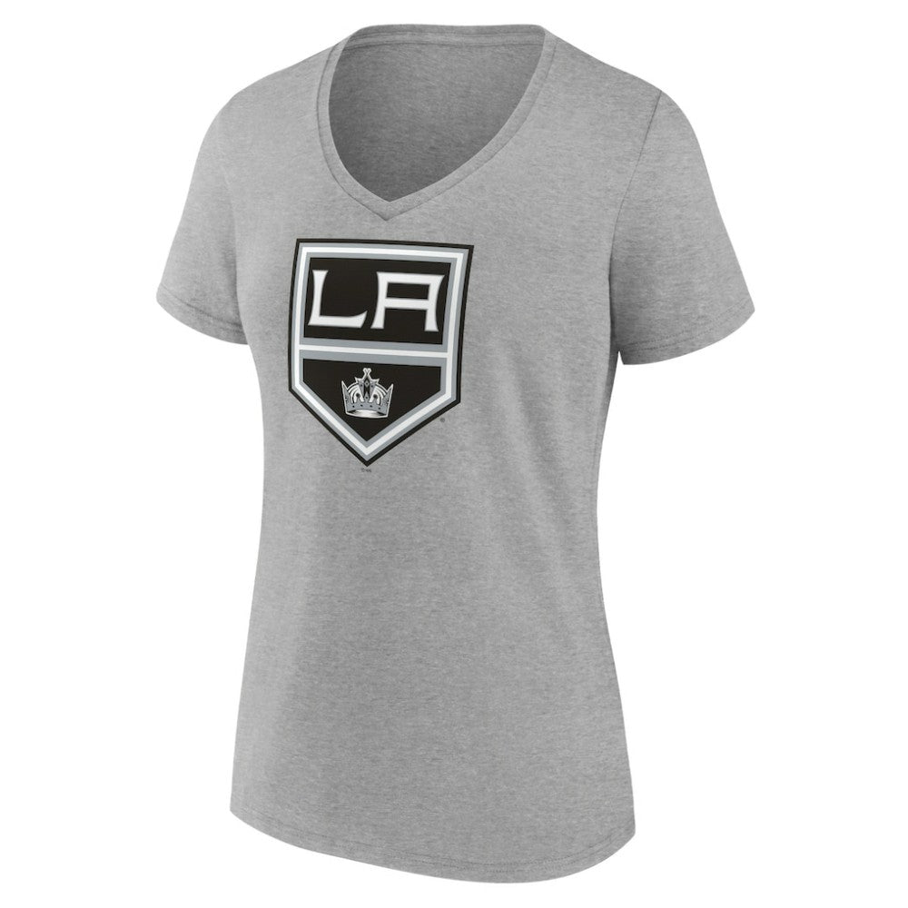 Los Angeles Kings Women's Primary Logo Team V-Neck T-Shirt Heather Gray