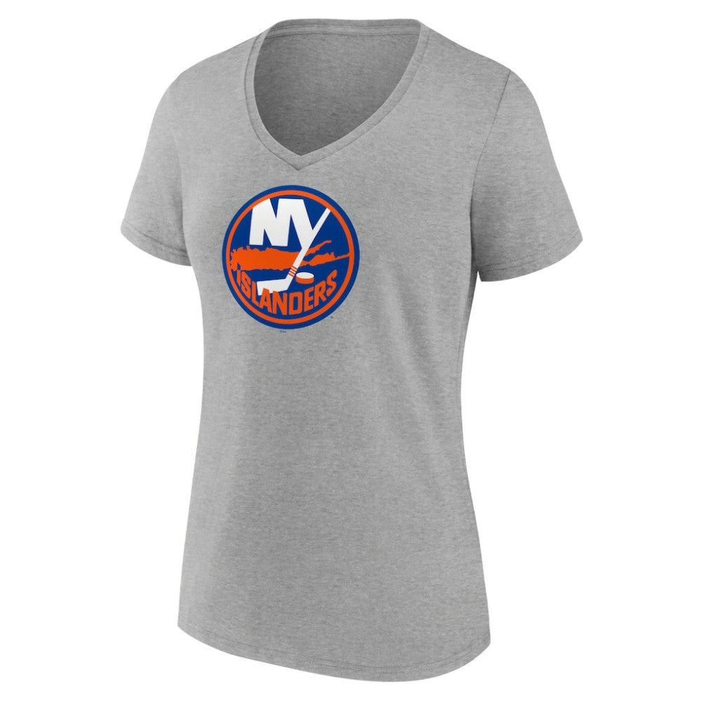 New York Islanders Women's Primary Logo Team V-Neck T-Shirt Heather Gray