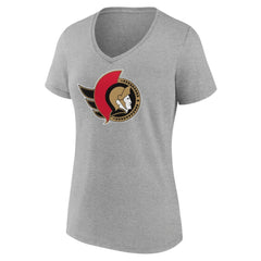 Ottawa Senators Women's Primary Logo Team V-Neck T-Shirt Heather Gray