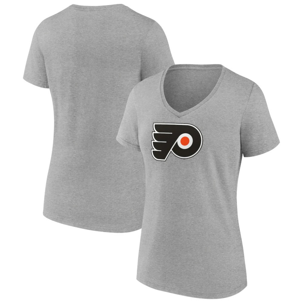 Philadelphia Flyers Women's Primary Logo Team V-Neck T-Shirt Heather Gray