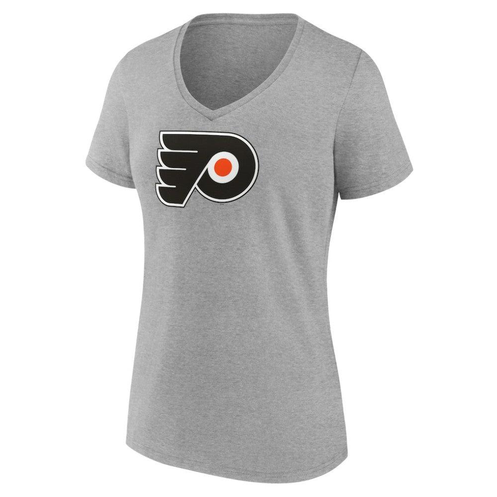 Philadelphia Flyers Women's Primary Logo Team V-Neck T-Shirt Heather Gray