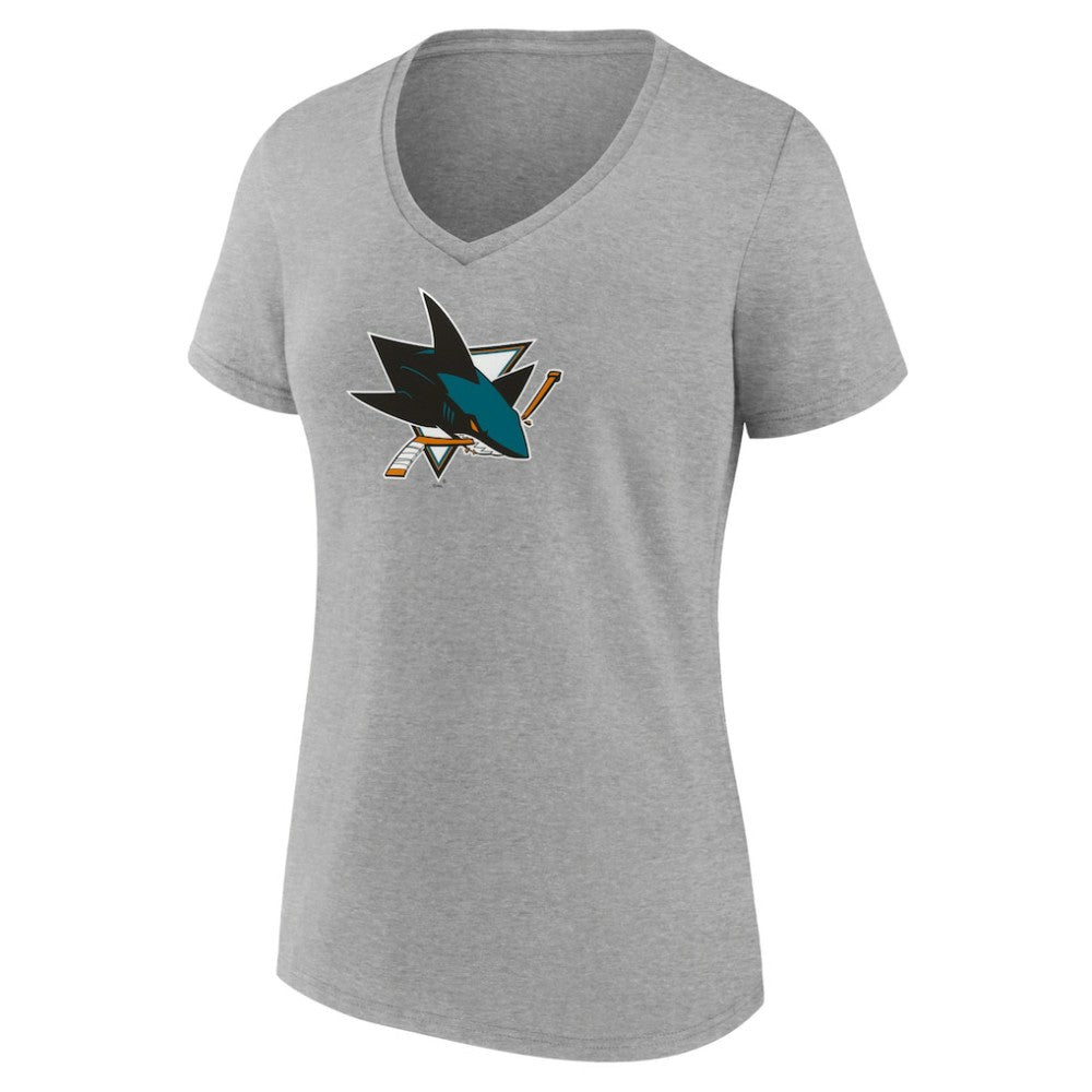 San Jose Sharks Women's Primary Logo Team V-Neck T-Shirt Heather Gray