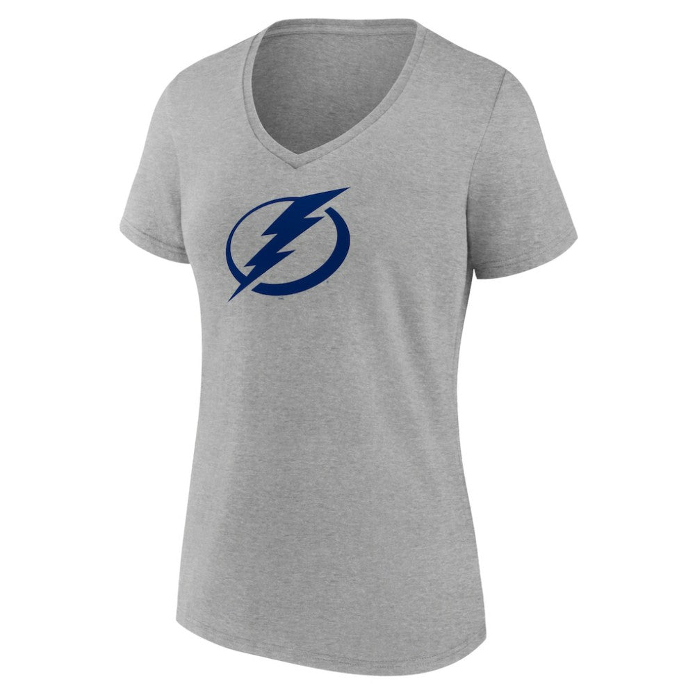 Tampa Bay Lightning Women's Primary Logo Team V-Neck T-Shirt Heather Gray