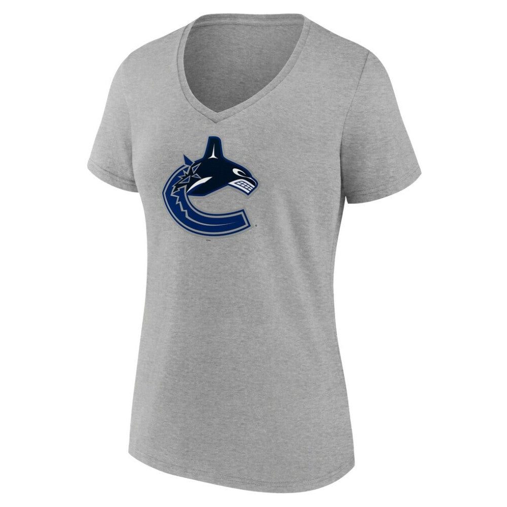 Vancouver Canucks Women's Primary Logo Team V-Neck T-Shirt Heather Gray