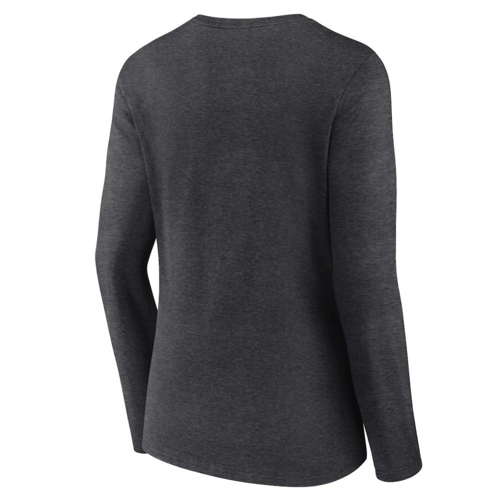 Boston Bruins Women's Primary Team Logo Long Sleeve V-Neck T-Shirt Heather Charcoal