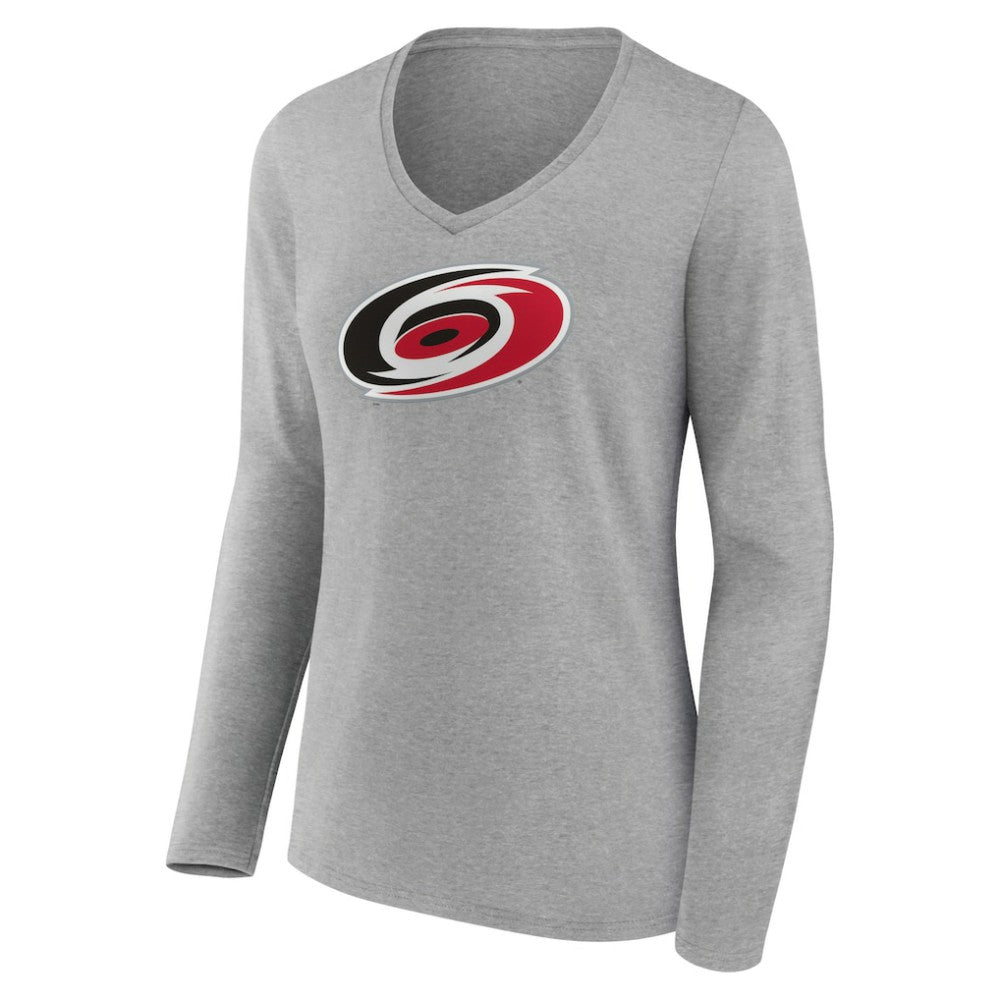 Carolina Hurricanes Women's Primary Logo Team Long Sleeve V-Neck T-Shirt Heather Gray
