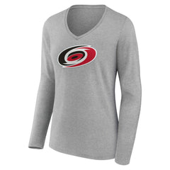 Carolina Hurricanes Women's Primary Logo Team Long Sleeve V-Neck T-Shirt Heather Gray