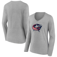 Columbus Blue Jackets Women's Primary Logo Team Long Sleeve V-Neck T-Shirt Heather Gray