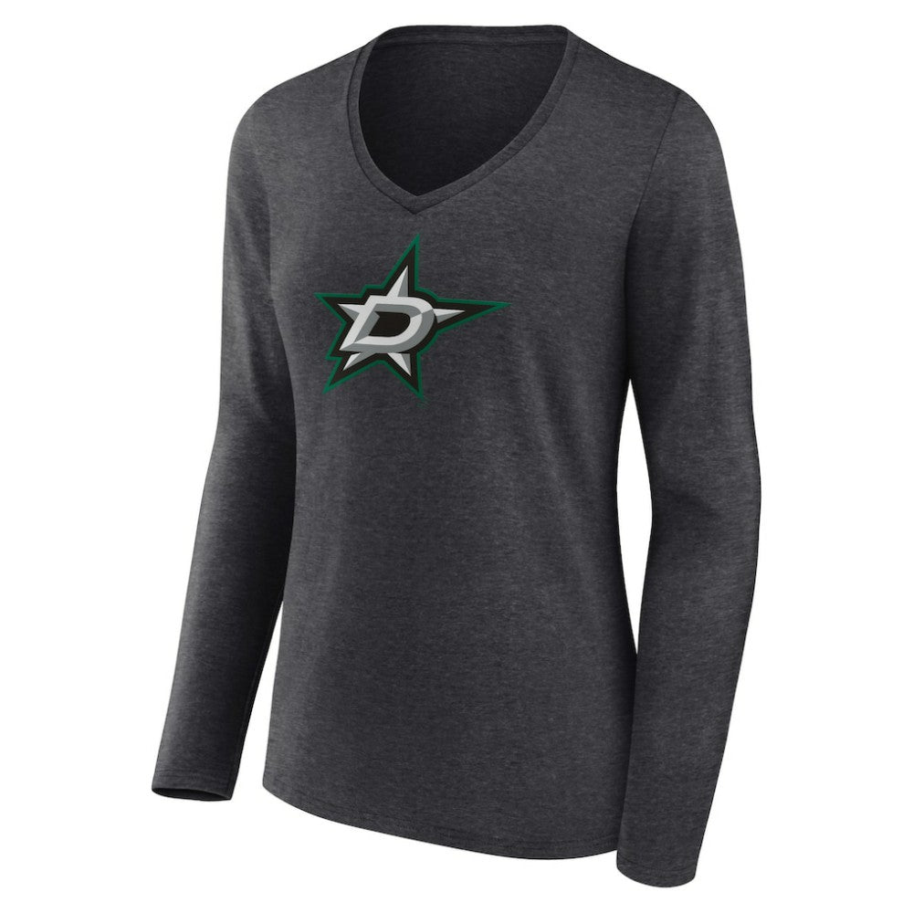 Dallas Stars Women's Primary Team Logo Long Sleeve V-Neck T-Shirt Heather Charcoal