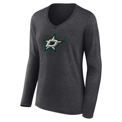 Dallas Stars Women's Primary Team Logo Long Sleeve V-Neck T-Shirt Heather Charcoal