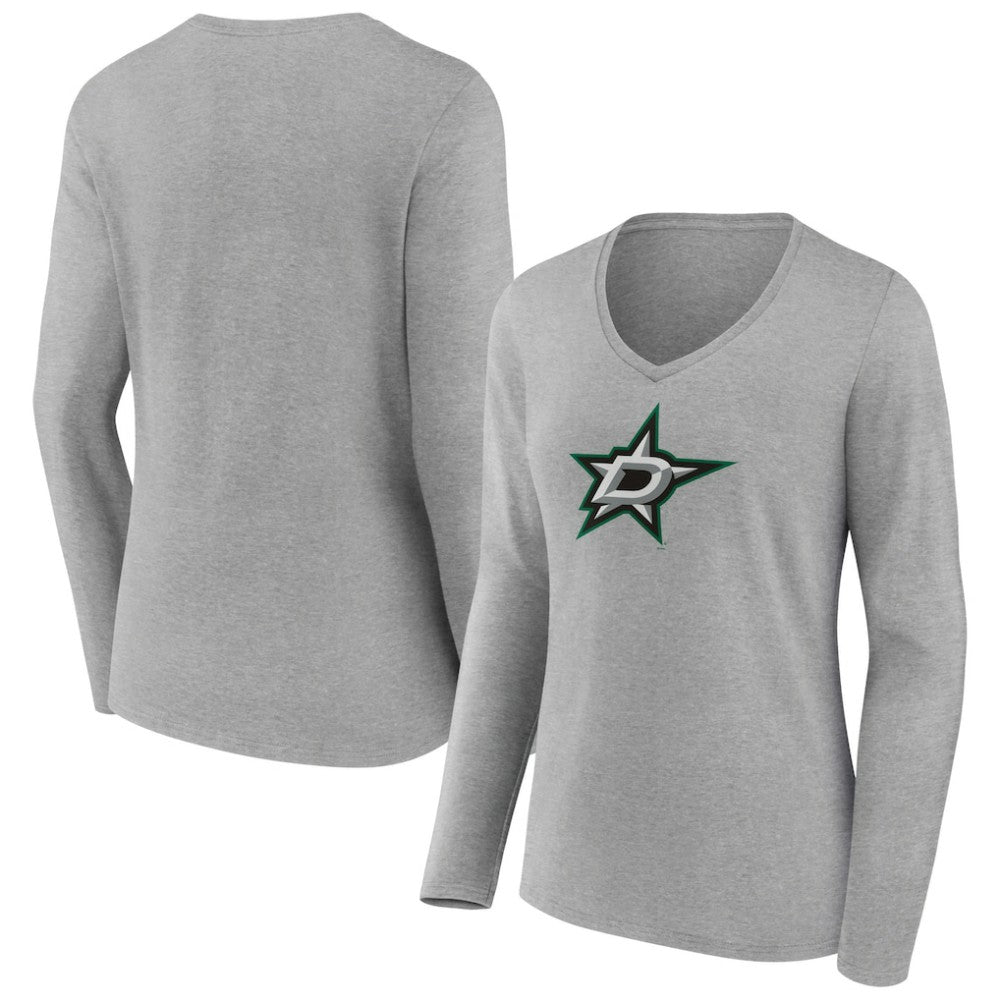Dallas Stars Women's Primary Logo Team Long Sleeve V-Neck T-Shirt Heather Gray