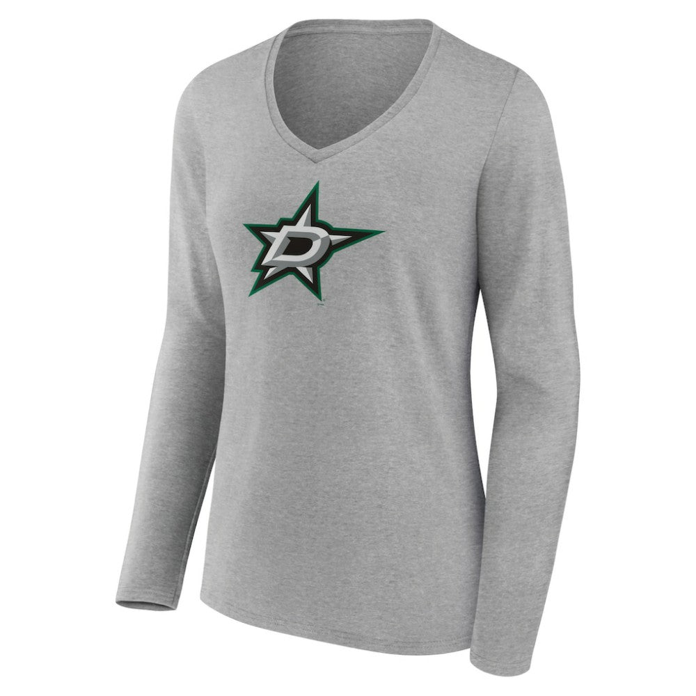 Dallas Stars Women's Primary Logo Team Long Sleeve V-Neck T-Shirt Heather Gray