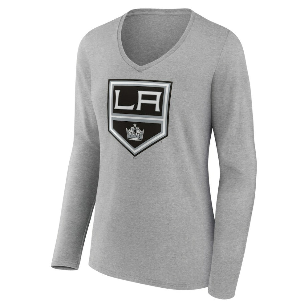 Los Angeles Kings Women's Primary Logo Team Long Sleeve V-Neck T-Shirt Heather Gray