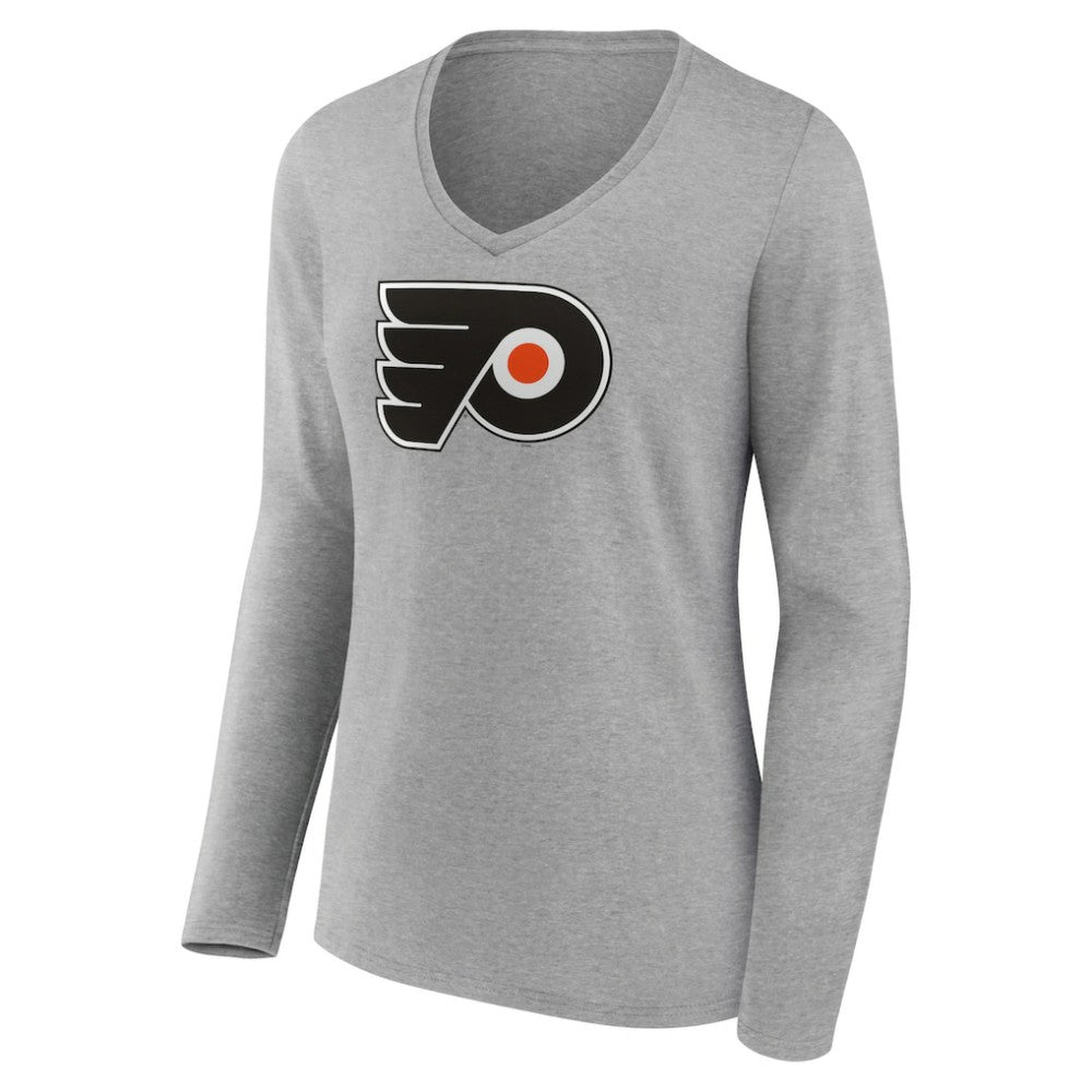 Philadelphia Flyers Women's Primary Logo Team Long Sleeve V-Neck T-Shirt Heather Gray