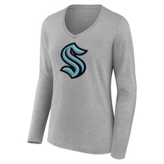 Seattle Kraken Women's Primary Logo Team Long Sleeve V-Neck T-Shirt Heather Gray